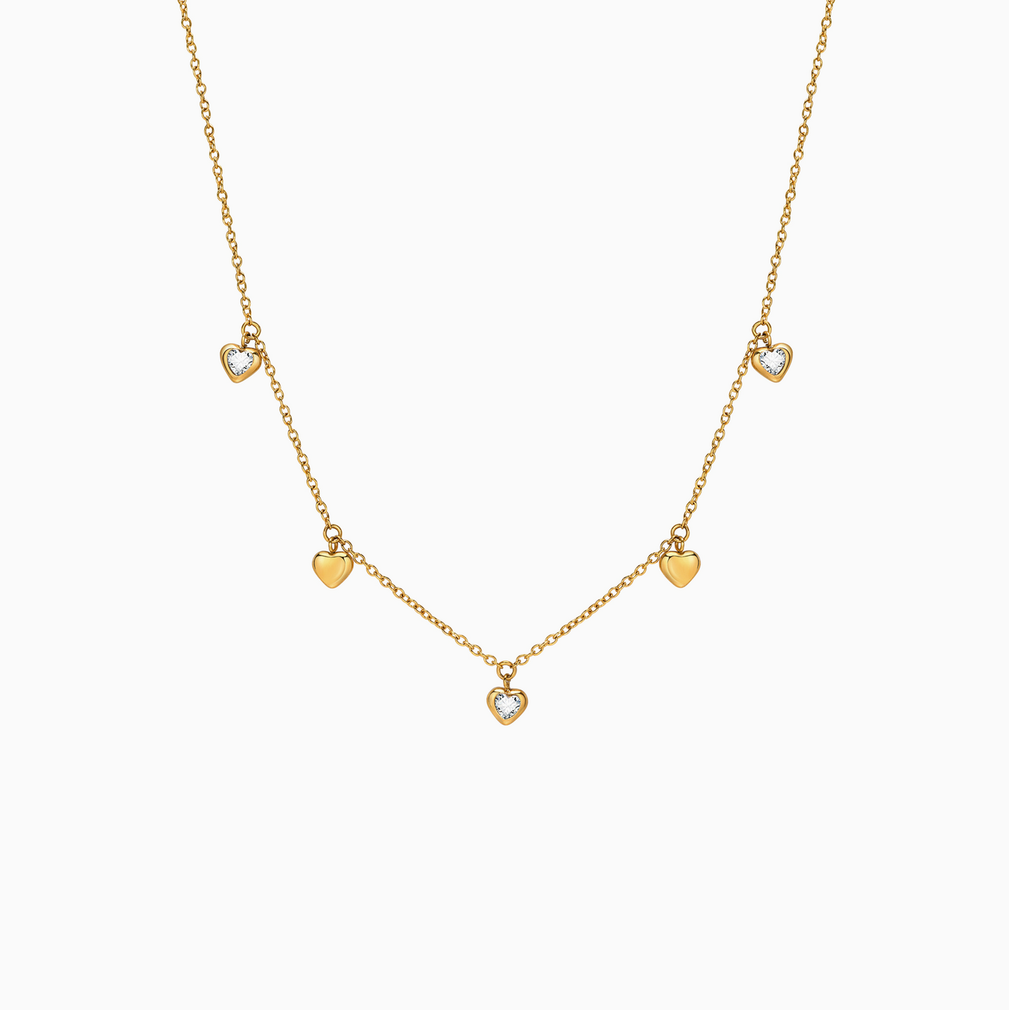 Coquette Multi Station Zirconia Delicate Heart 18k Necklace