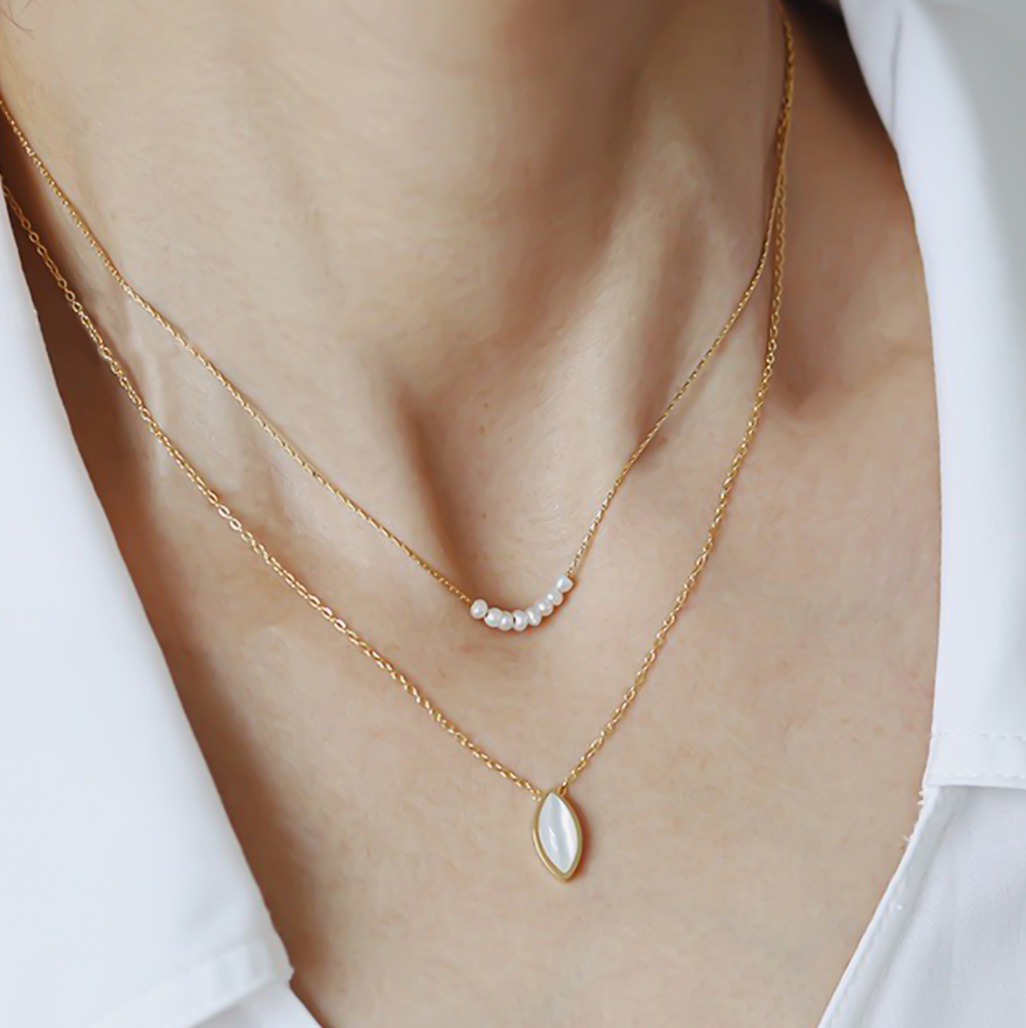 Gold Dainty Minimalist Shell Stack Necklace