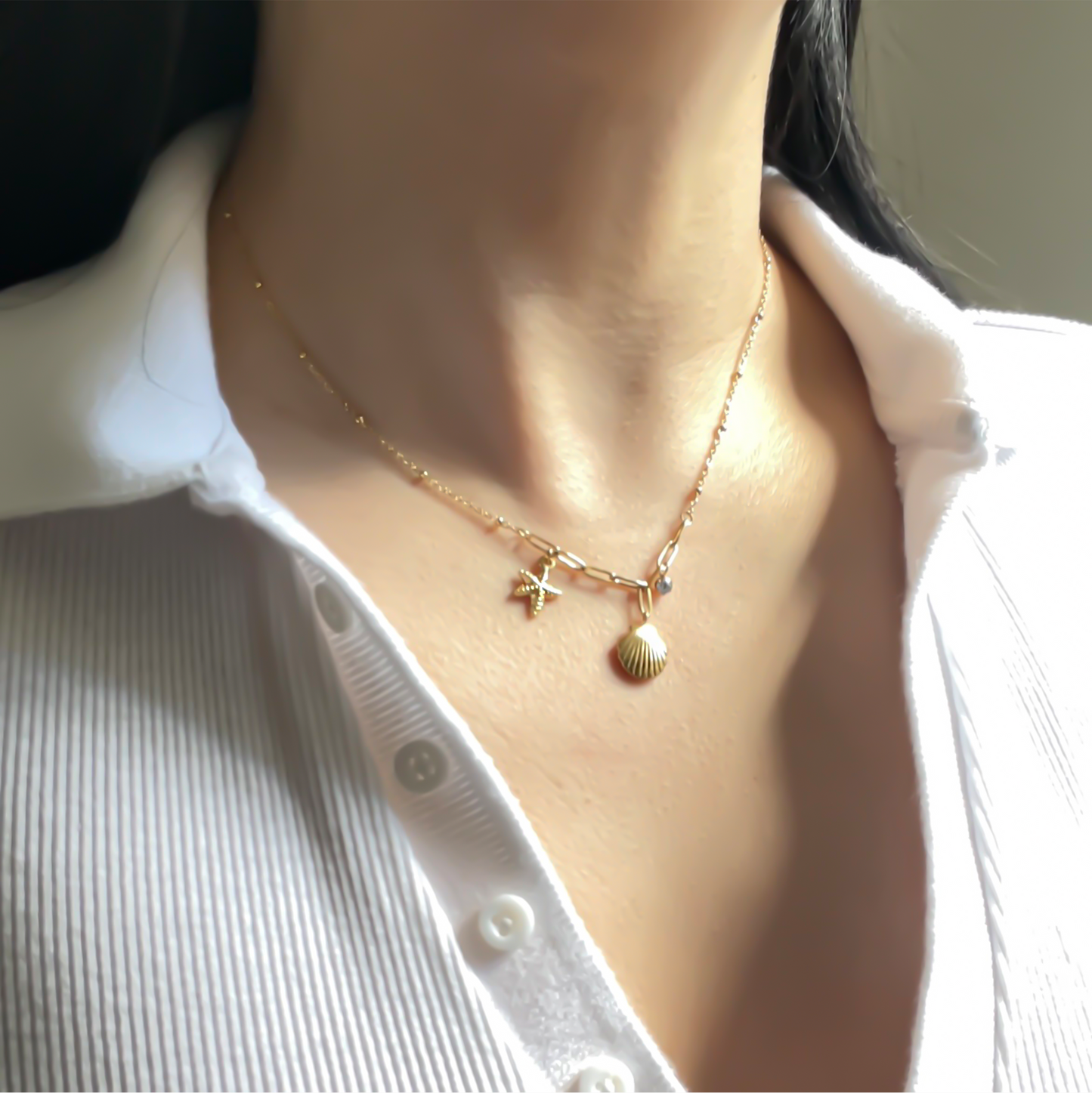 Dainty Gold Ocean Pendant Necklace