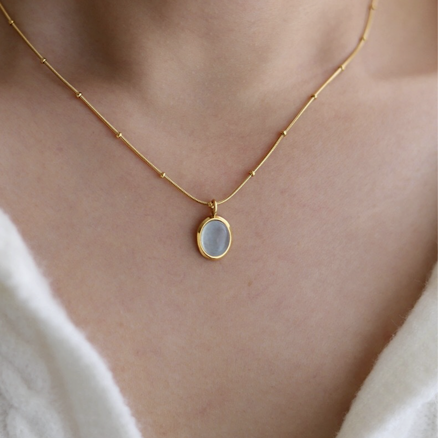 Dainty Moon Opal Pendant Necklace