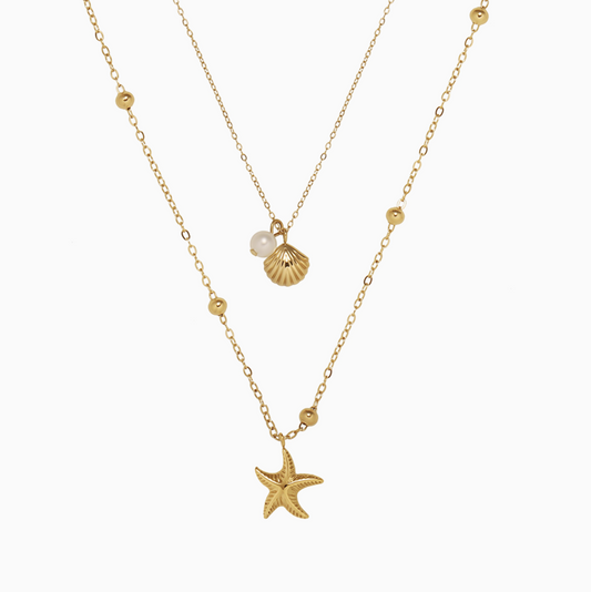 Gold Summer Ocean Double Layers Necklace