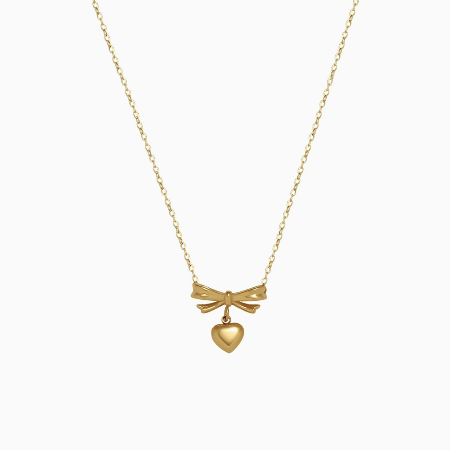 18k Coquette Tiny Bow Heart Pendant Necklace