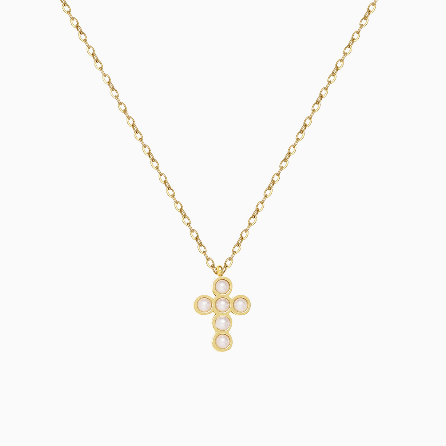 Coquette Gold Pearl Cross Necklace