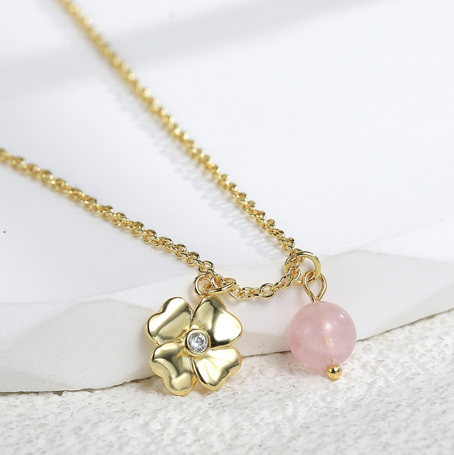 Coquette Gold Flower Crystal Pendant Necklace