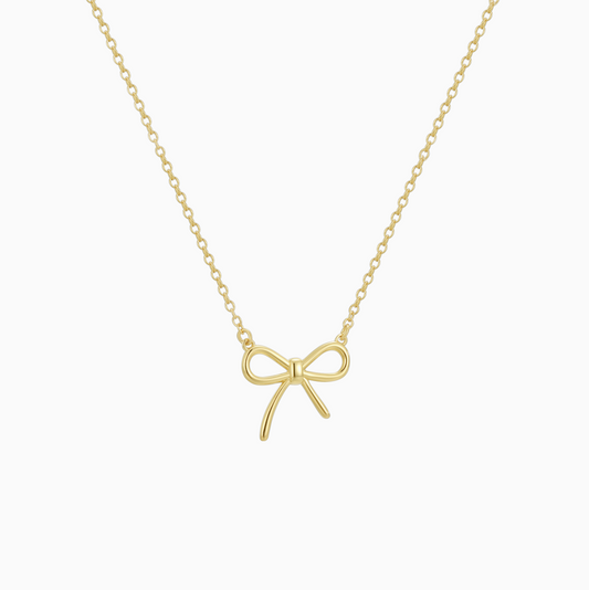 Coquette Yellow Gold Cute Ribbon Bow Necklace