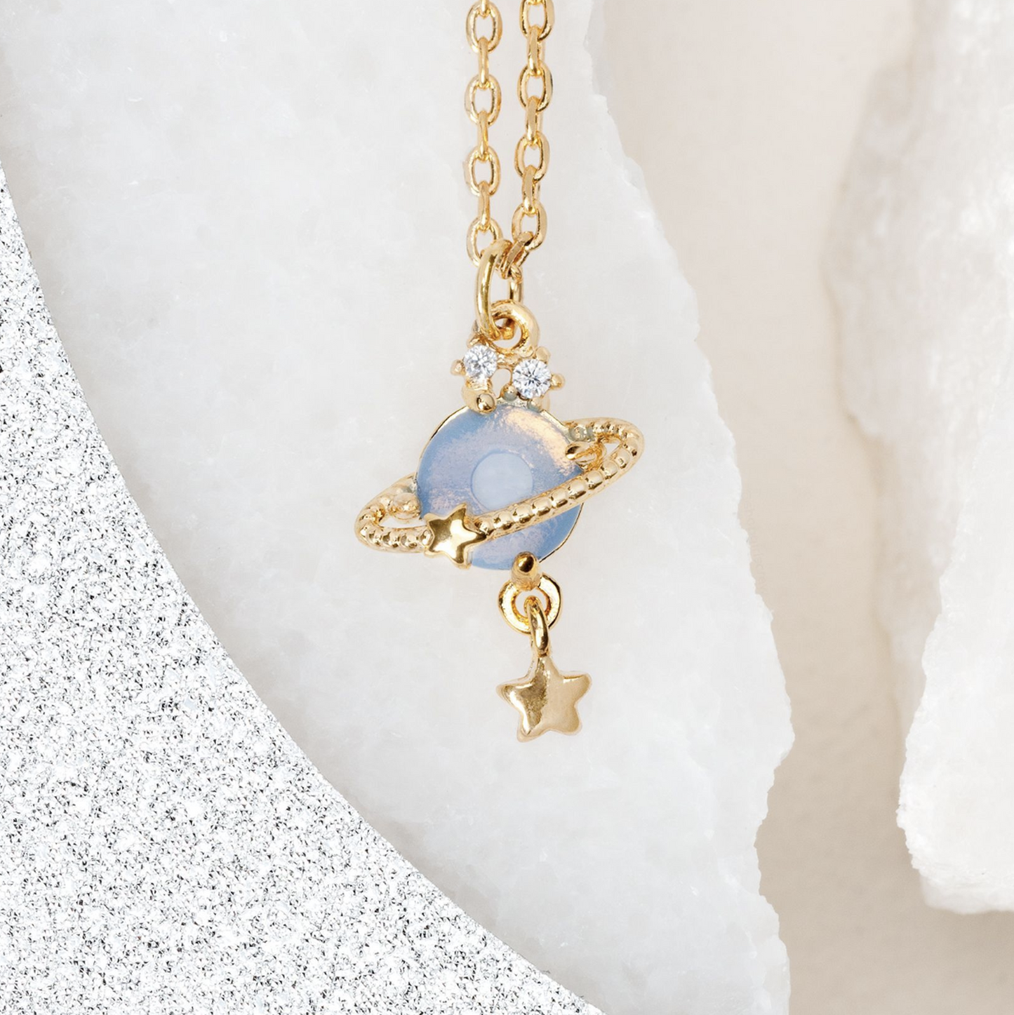 Coquette Silver Blue Planet Pendant Necklace