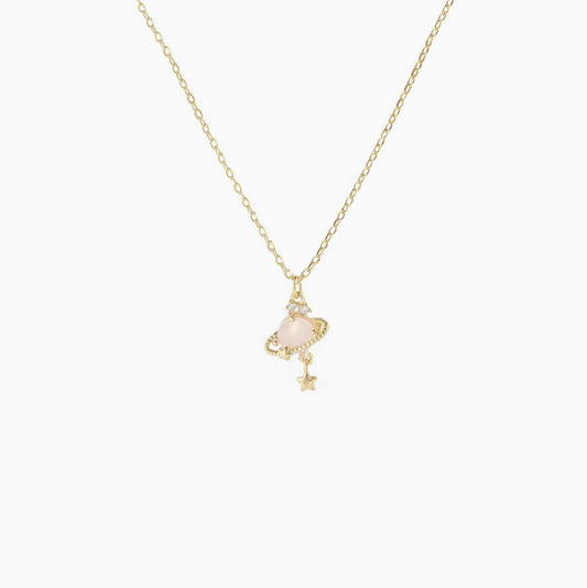 Coquette Gold Pink Planet Pendant Necklace