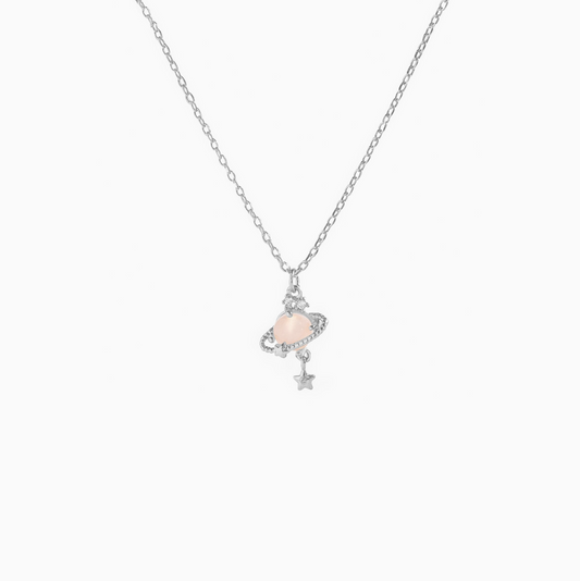 Coquette Silver Pink Planet Pendant Necklace