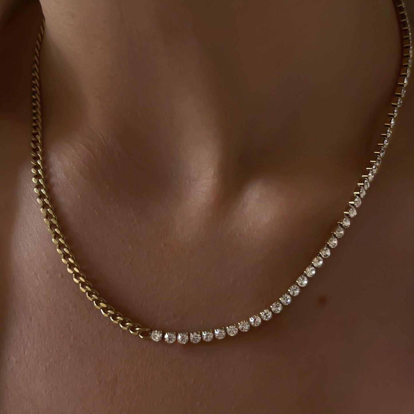 18k Diamond Half Tennis Necklace