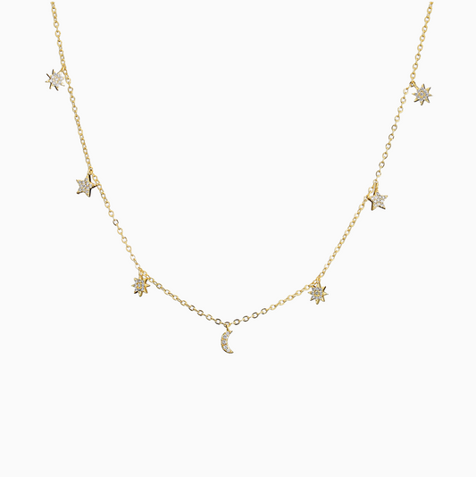 18k Coquette Dainty Moon and Star Necklace