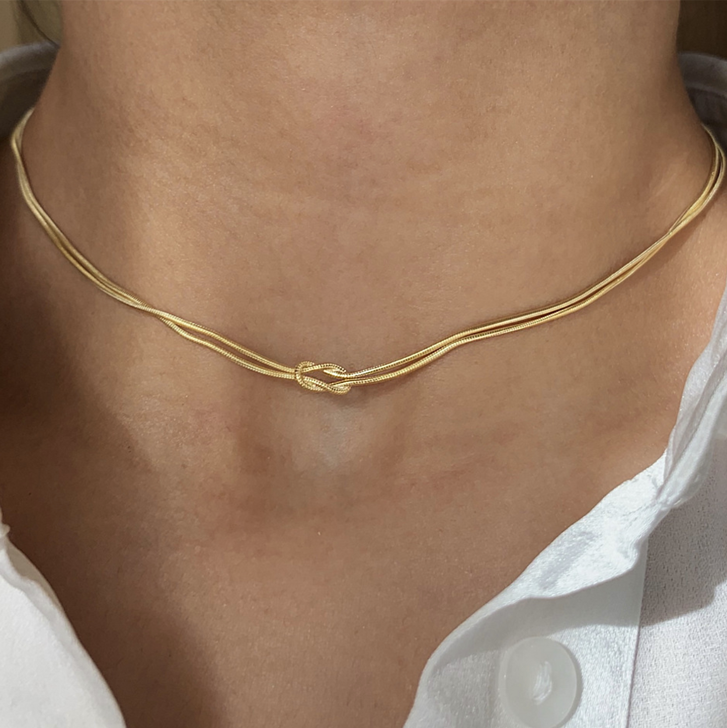 Minimalist Gold and Silver Intertwined Knot Chain Necklace