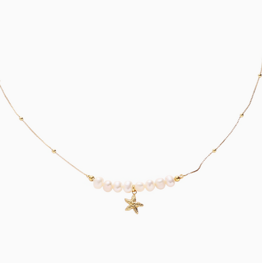 Coquette 18k Gold Water Pearl Starfish Peandant Necklace