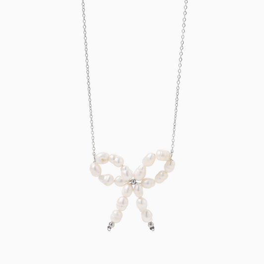 Coquette Silver Water Pearl Bow Necklace