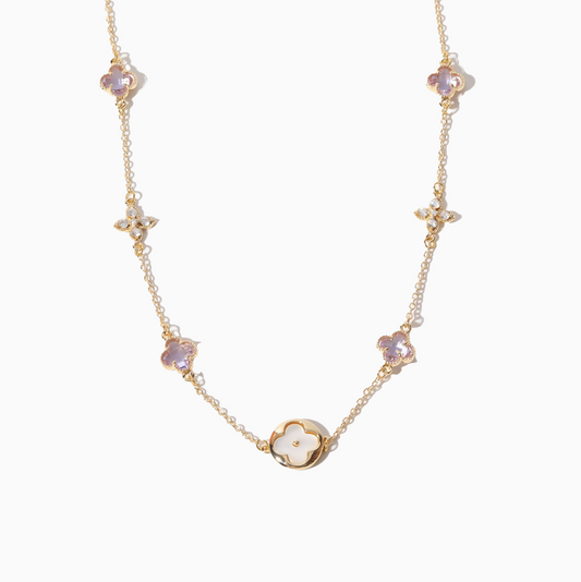 18k Coquette Lucky Shell and Purple Clover Necklace