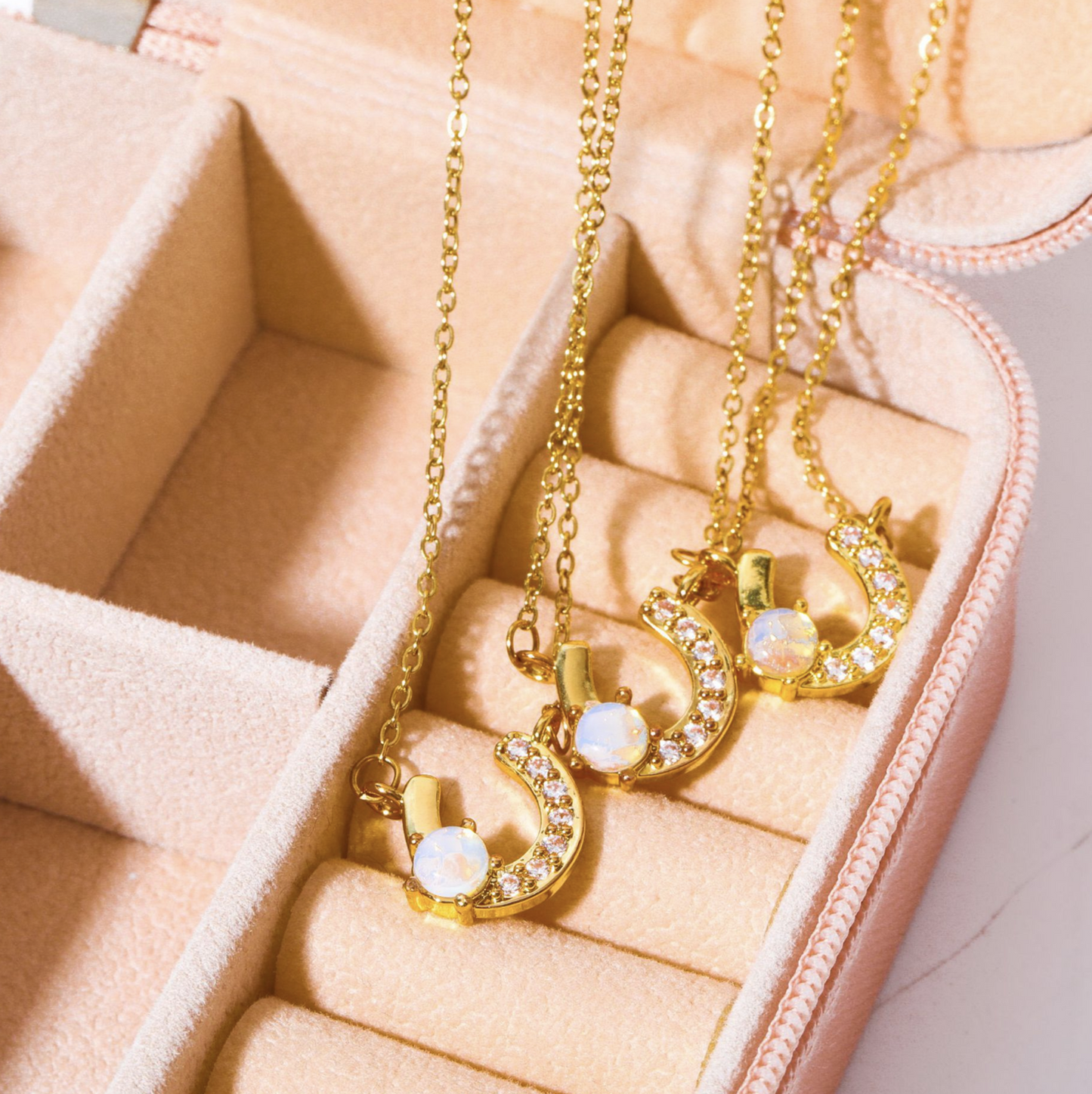Lucky Horseshoe Necklace with Moonstone