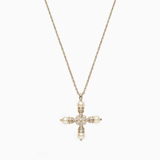 Silver Coquette Baroque Pearl Cross Necklace