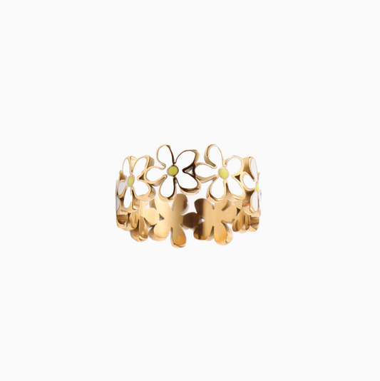 18K Gold Daisy Alternating Enamel Ring