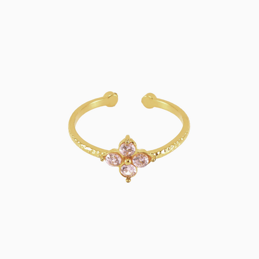 Pink Lucky Zirconia Clover Adjustable Ring