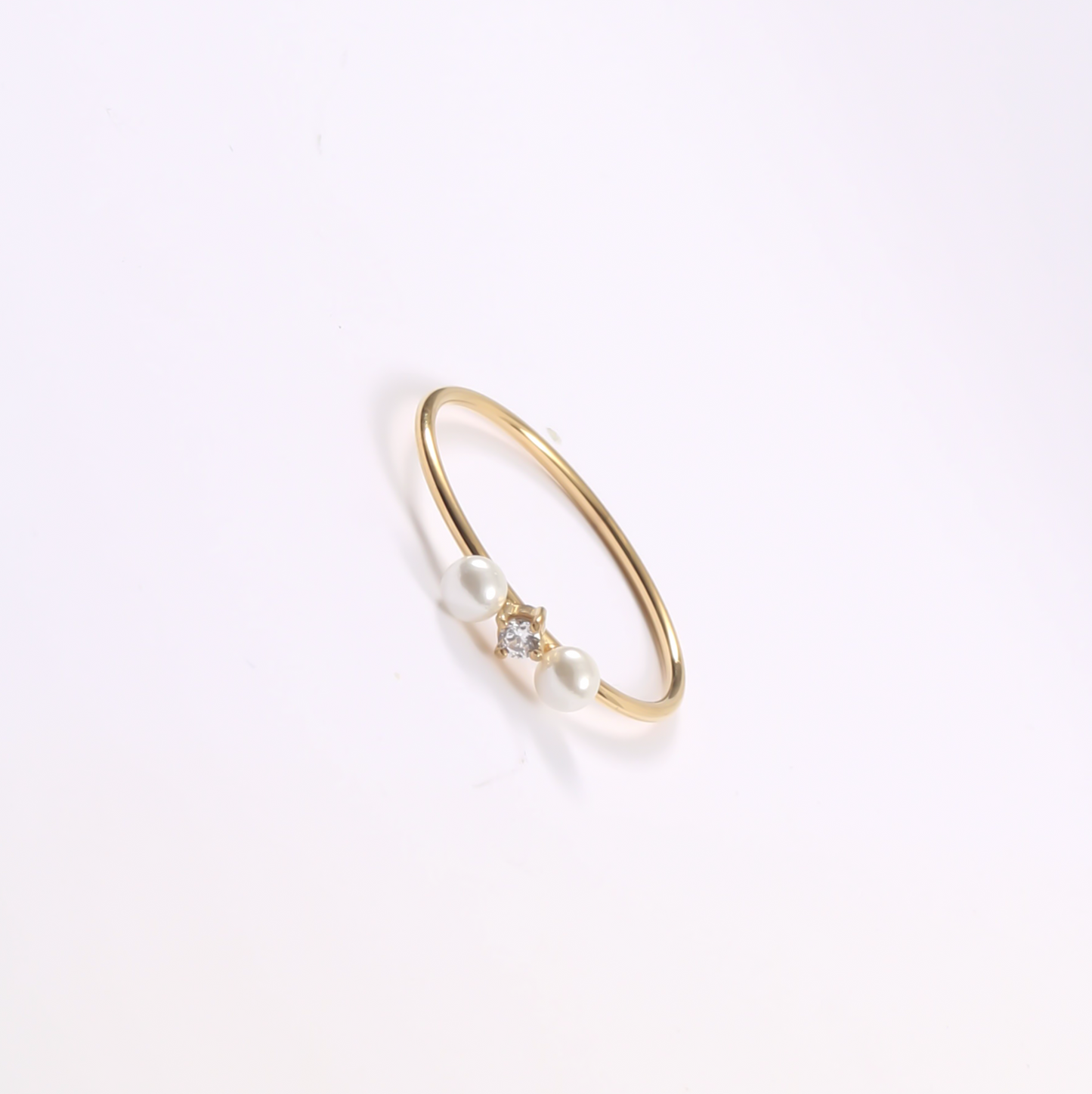 Dainty Double Pearls Zirconia Stack Ring