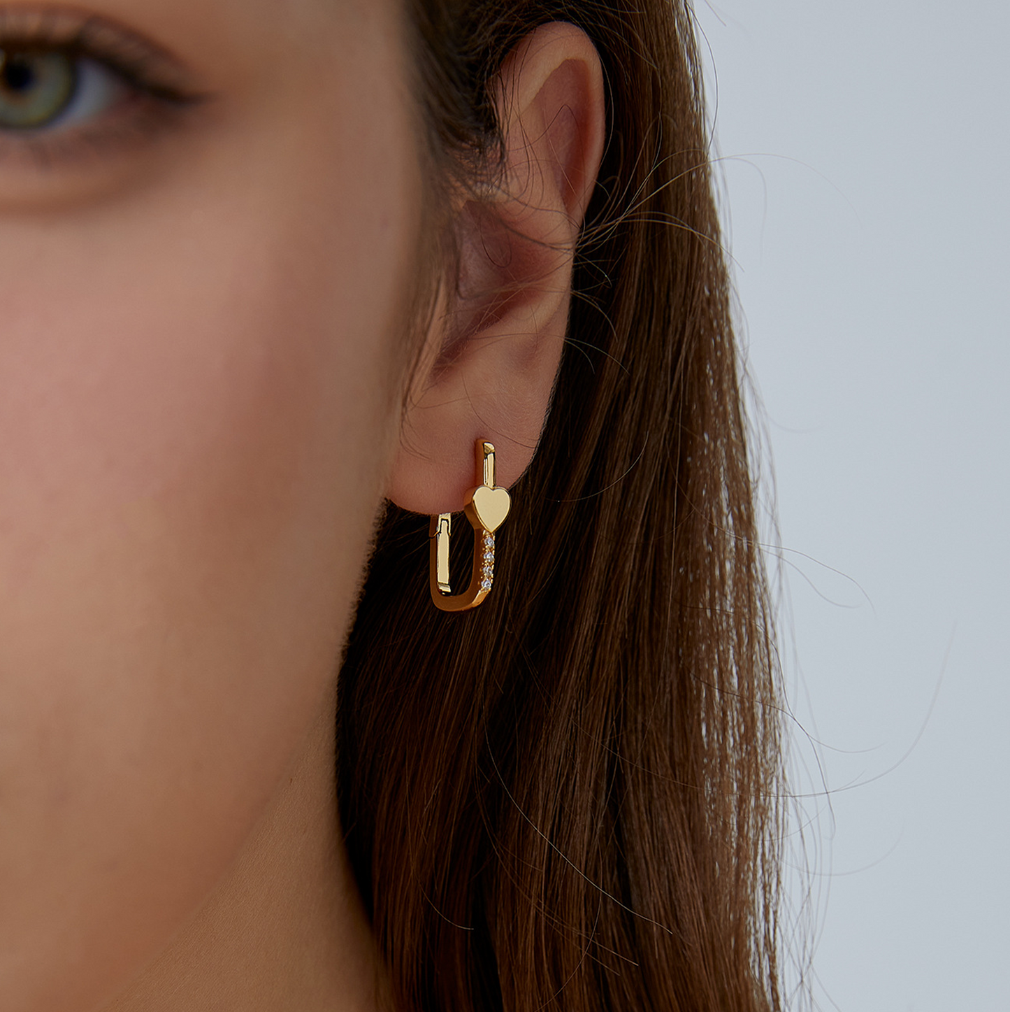 Gold Small U Heart Hoops