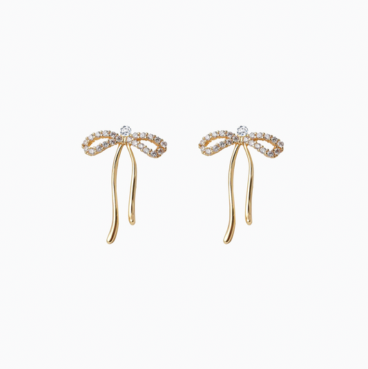 Gold Coquette Bow Zirconia Earrings