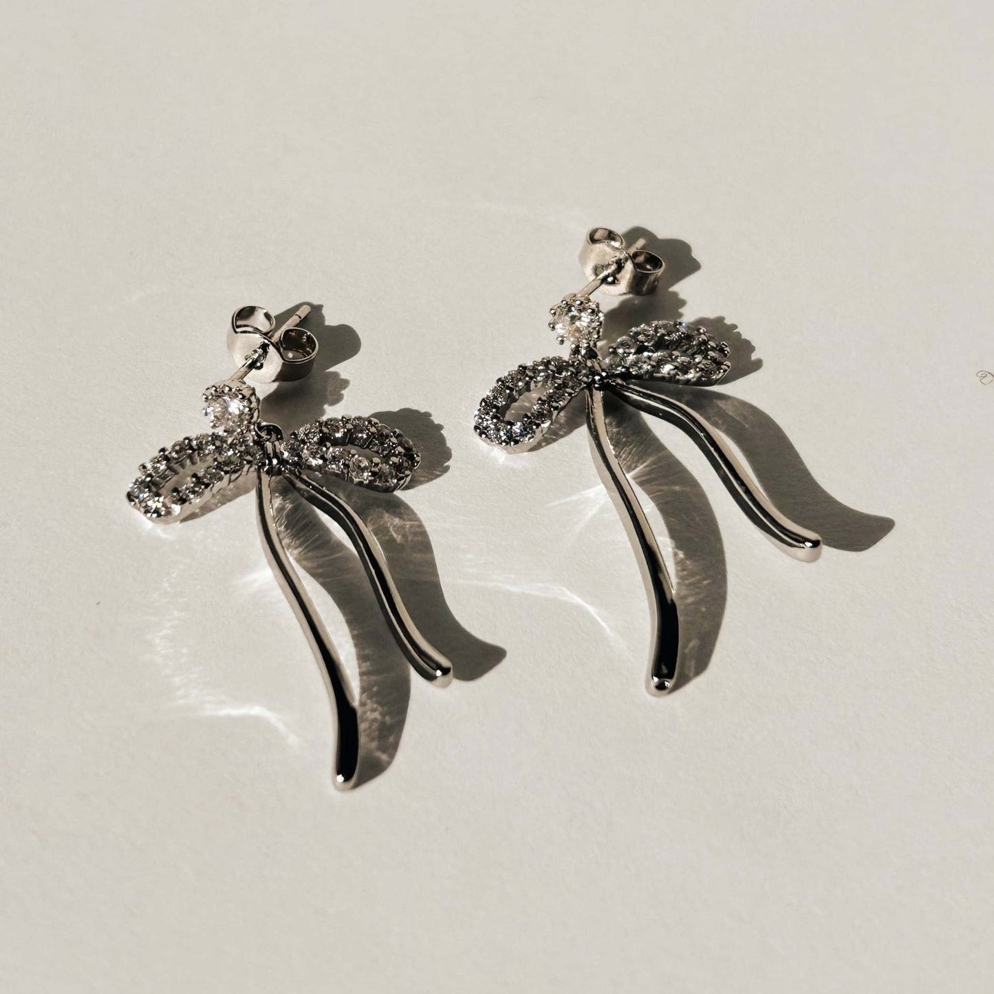 Silver Coquette Bow Zirconia Earrings