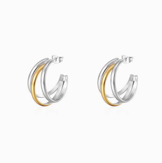 Bold Chunky Triple Gold Mixed Silver Hoops