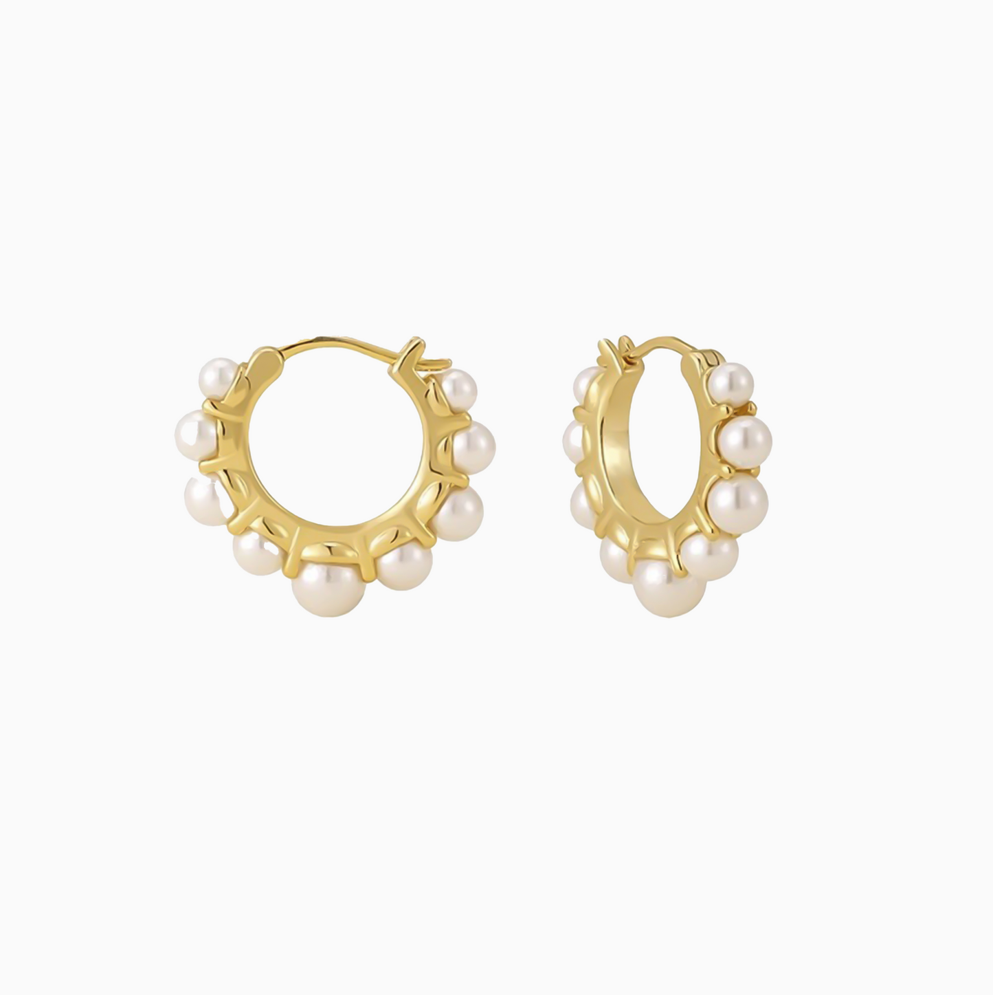 Yellow Gold Delicate Pearl Hoops