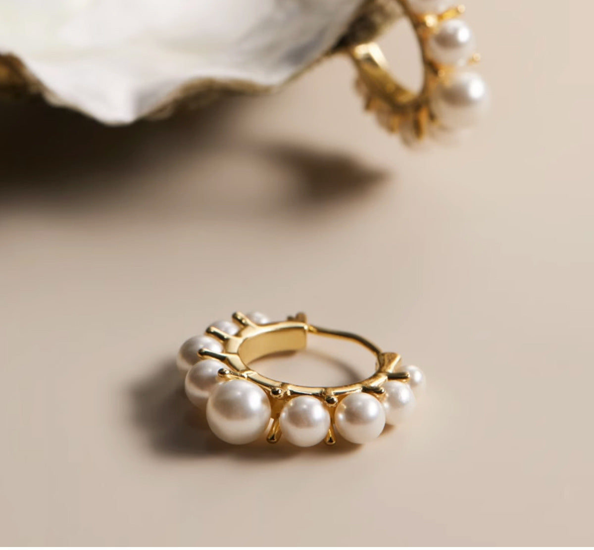 Yellow Gold Delicate Pearl Hoops