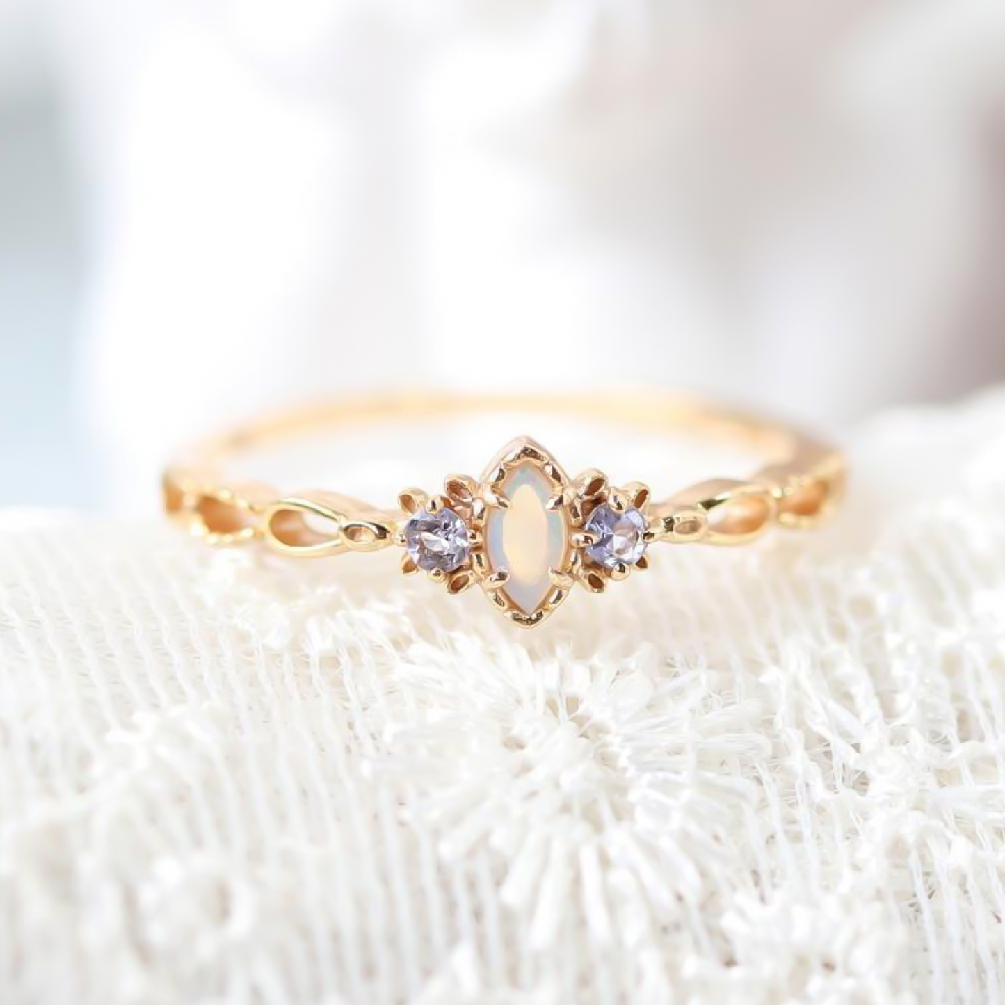 Princess Opal Stone Adjustable Ring