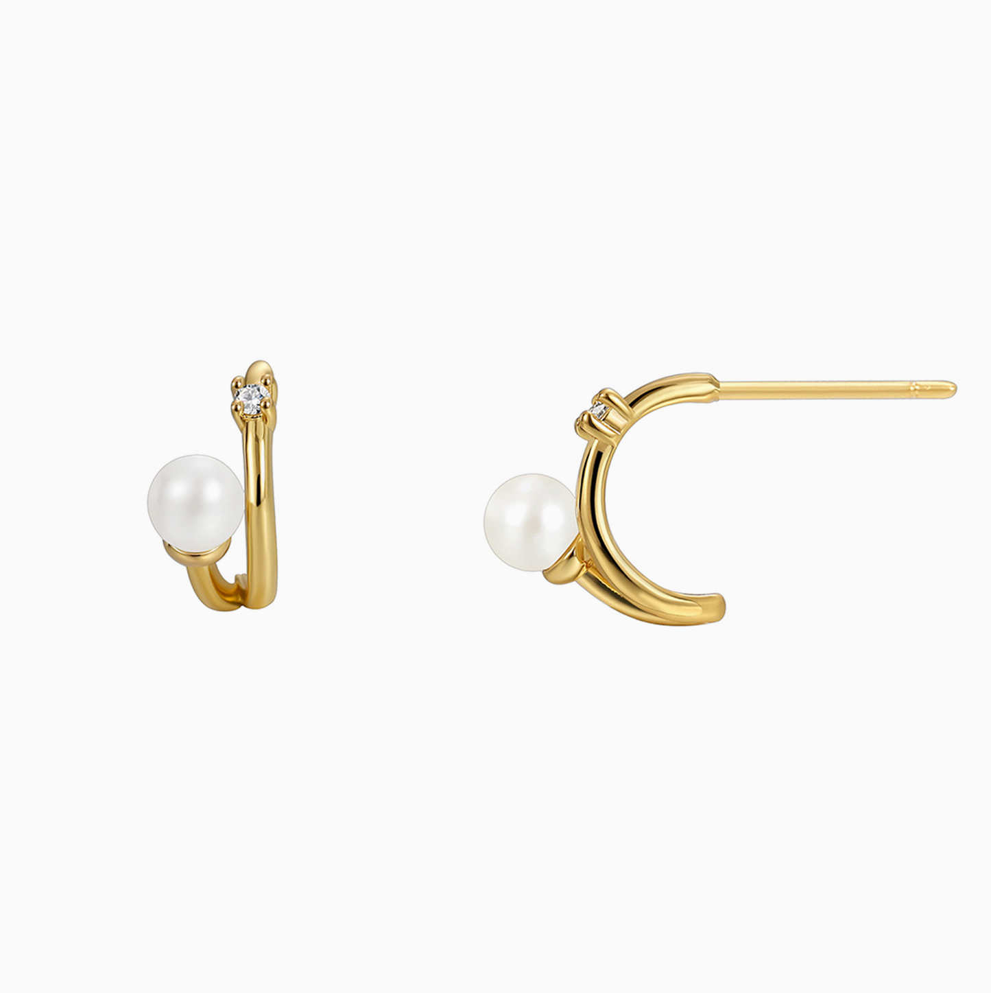 Retro Pearl Yellow Gold Studs