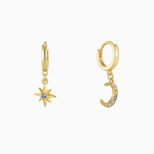 Gold Moon and Star Earrings