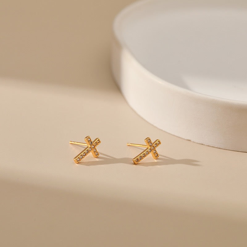 18k Yellow Gold Mini Cross Studs