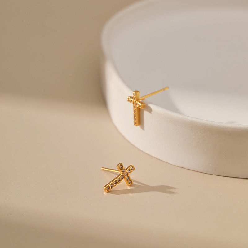 18k Yellow Gold Mini Cross Studs