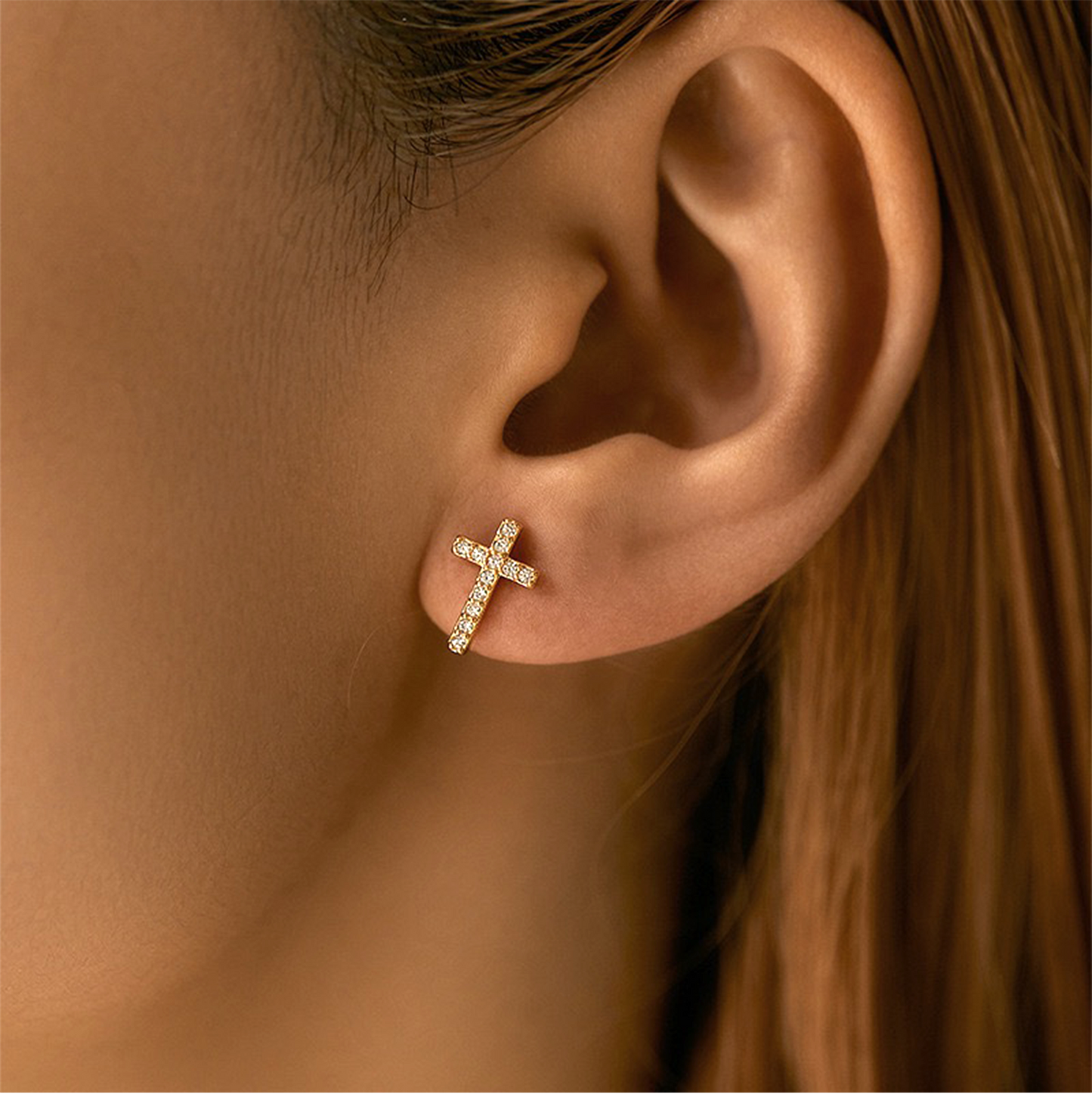 18k Yellow Gold Mini Cross Studs