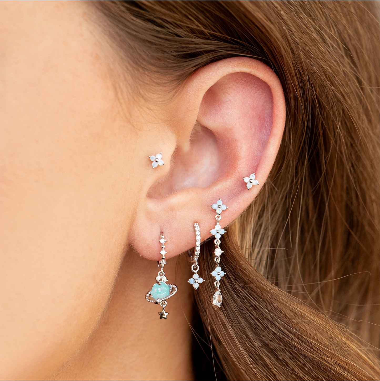 Coquette Dainty Blue Bloosom Earrings Set