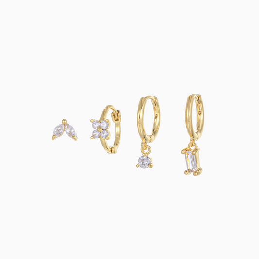 Gold Crystal Spring Pendant Earring Set