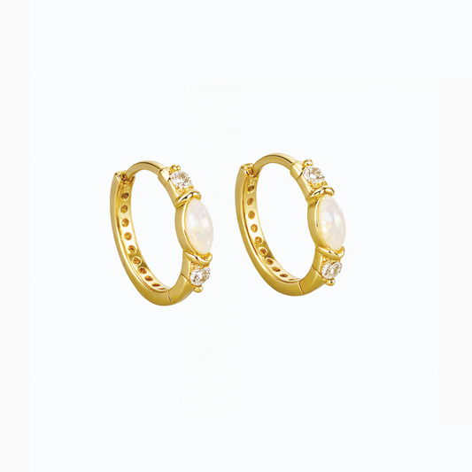 18k Dainty Opal Huggie Hoops