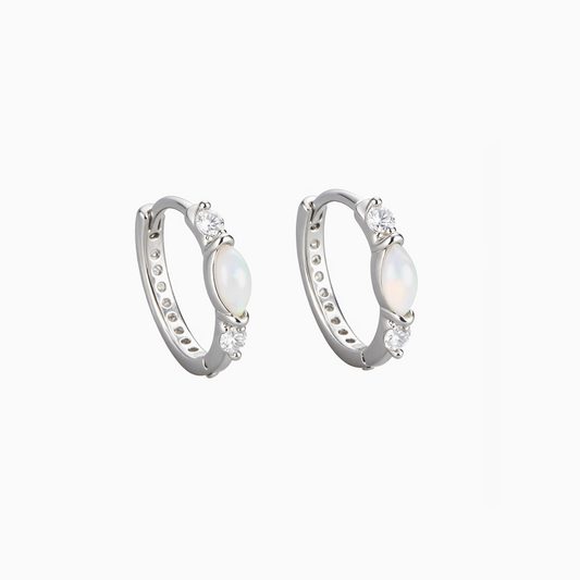 Silver Dainty Opal Huggie Hoops