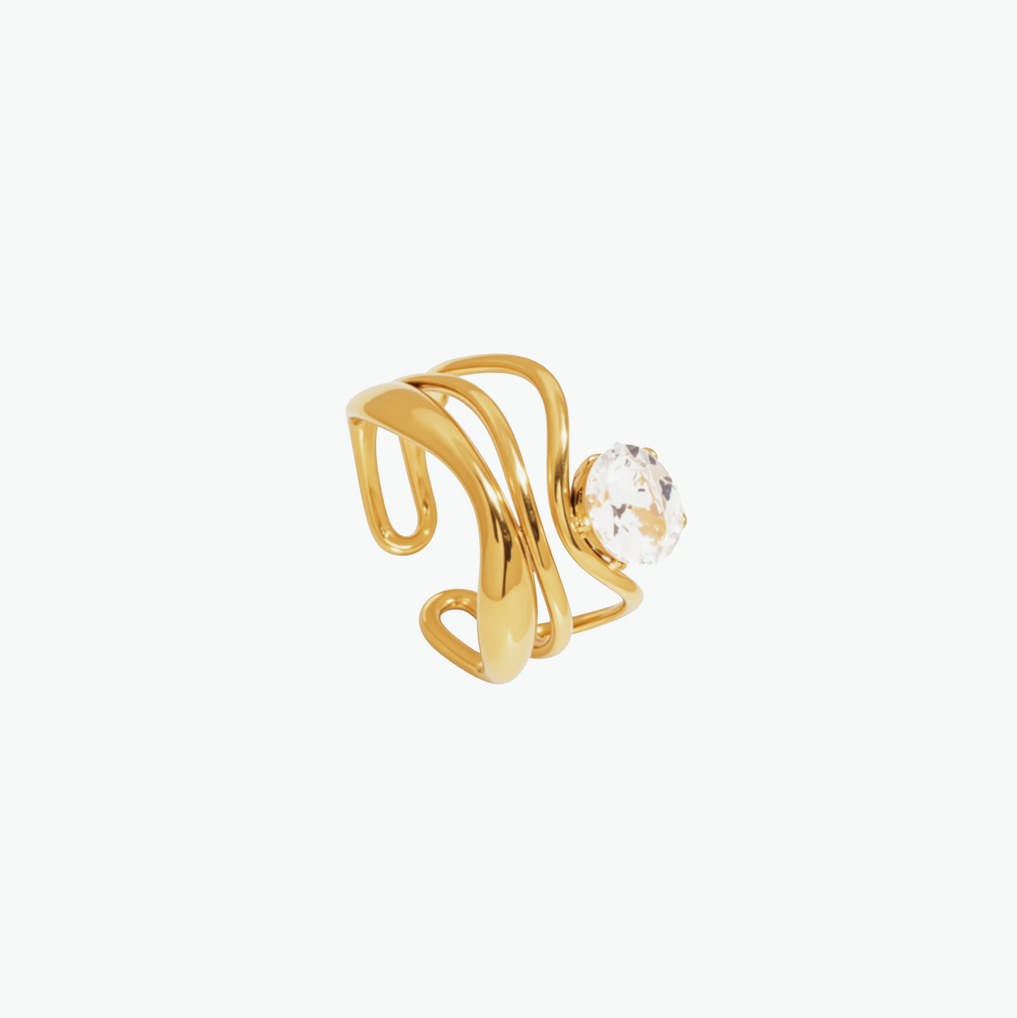 Gold Sculptural Wave Crystal Ring
