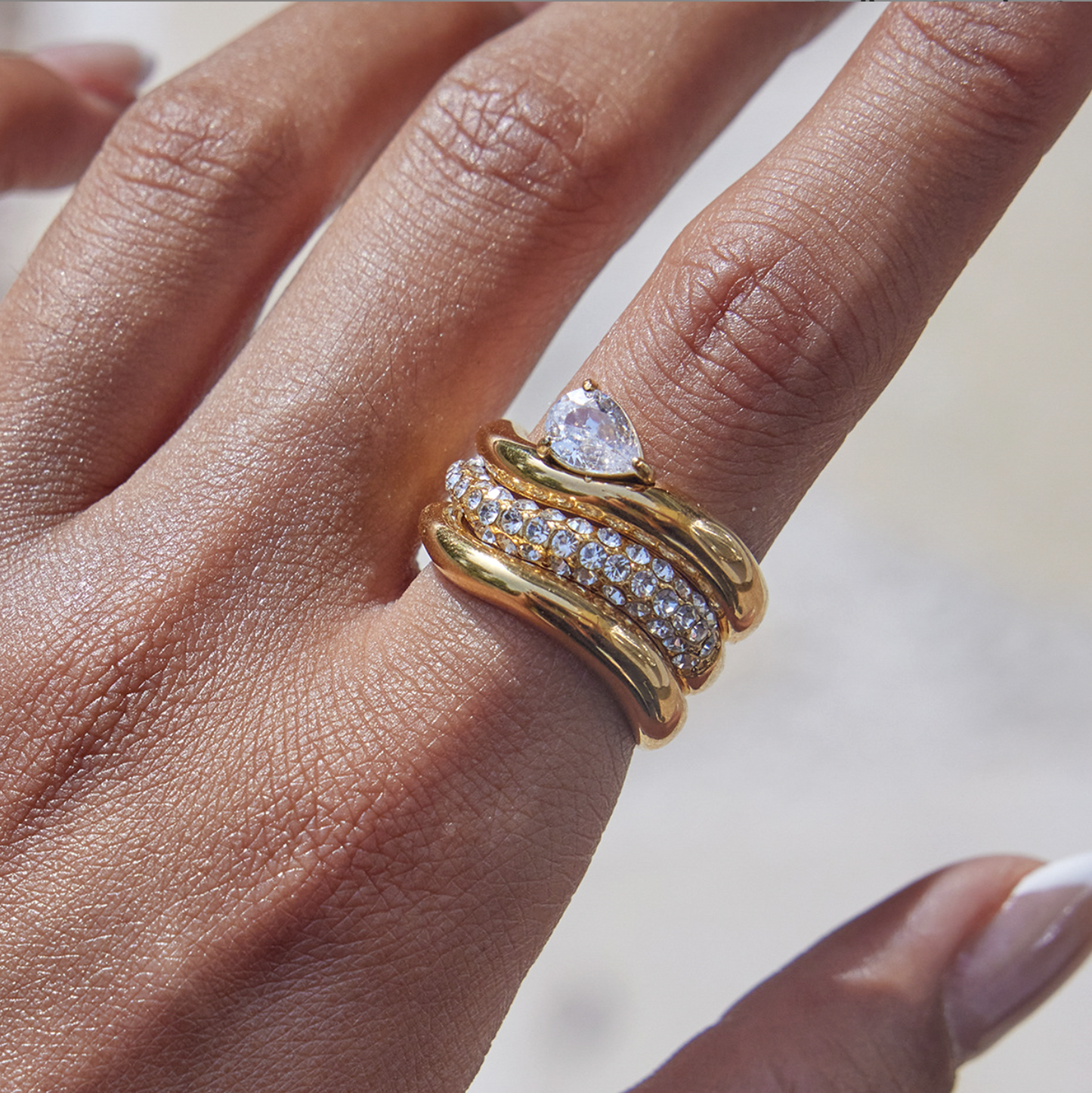 Gold Chunky Pavé Crystal Dome Ring