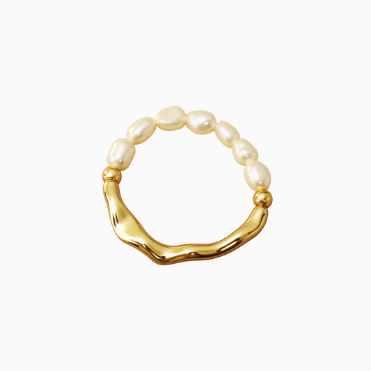 Golden Wave Pearl Ring