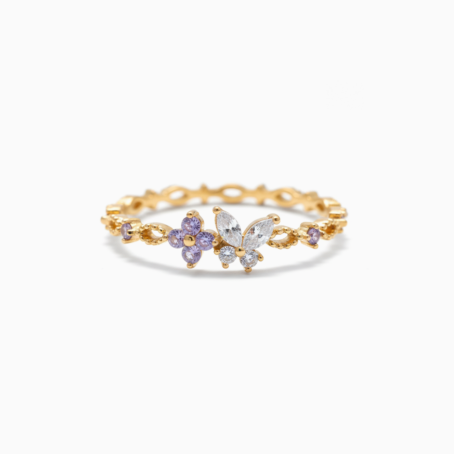The Ethereal Lavender Butterfly Gold Ring