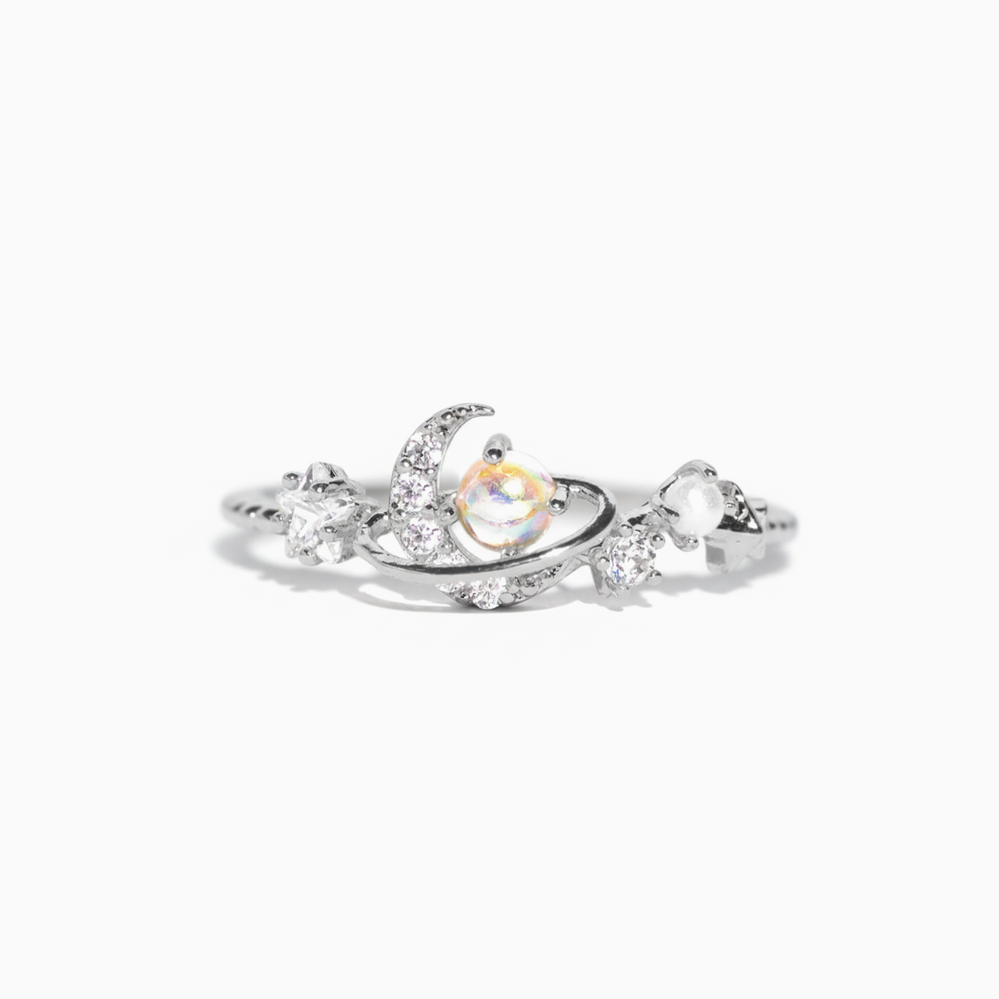 Opal Planet Celestial Moon and Star Ring