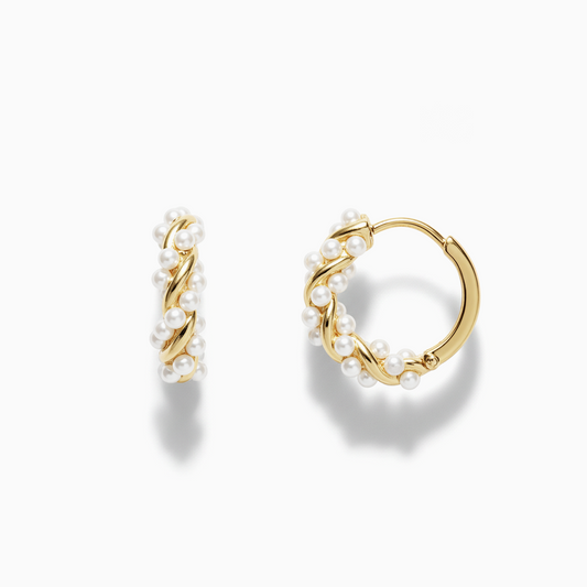 Twisted Pearl Gold Huggie Hoops