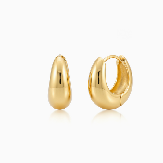 Gold Sleek Teardrop Dome Gold Huggie Hoops