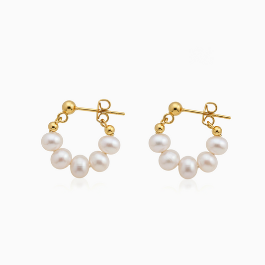 Mini Water Pearl Hoop Stud Earrings