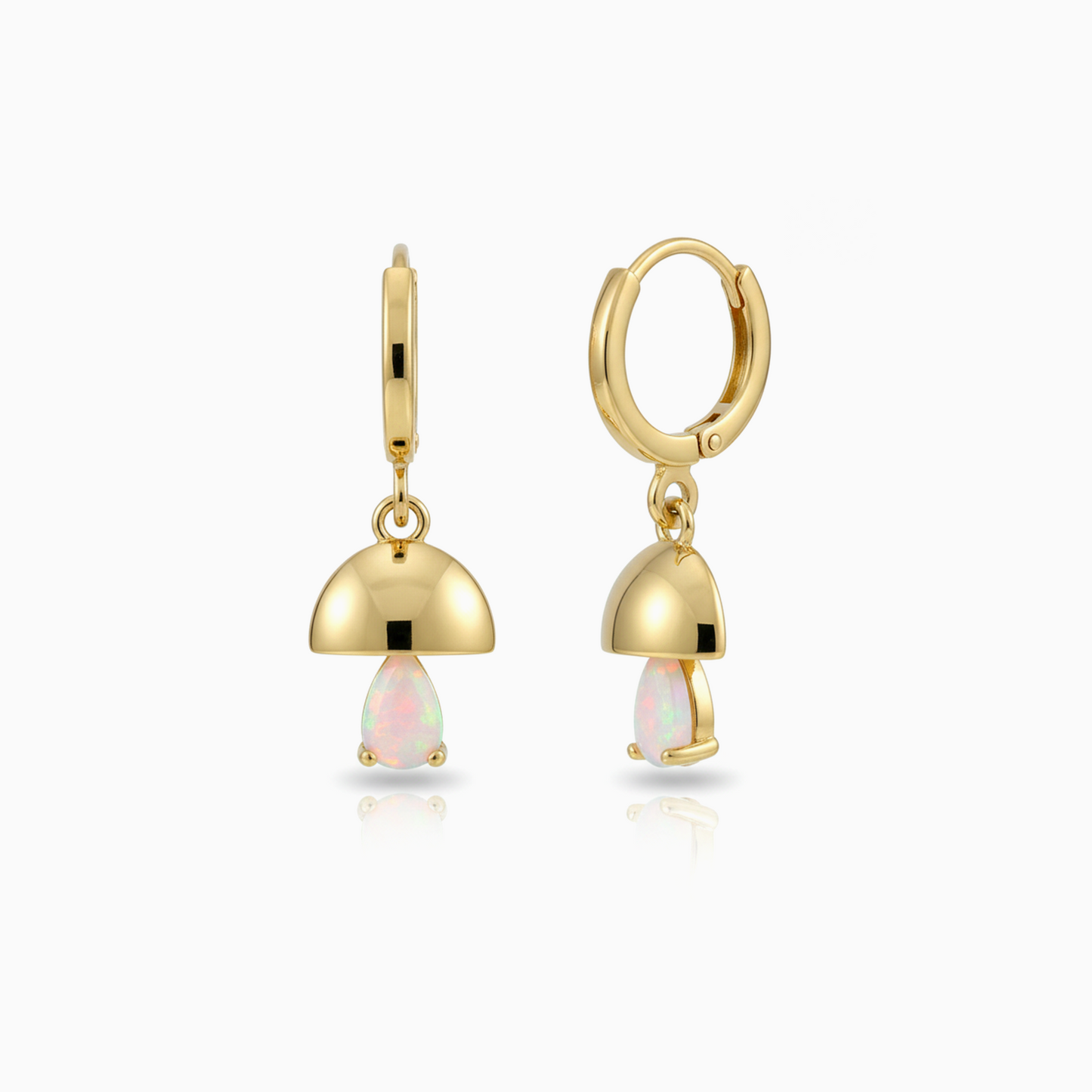 Opal Mushroom Gold Huggie Drop Earrings