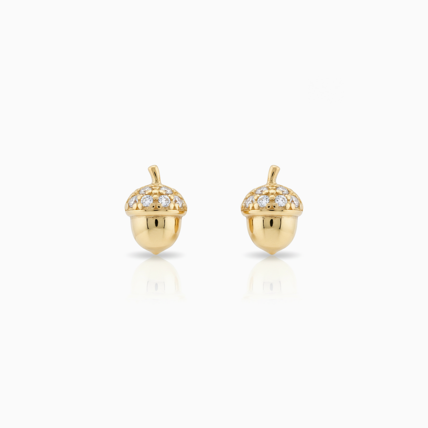 925 Sterling Silver Sparkling Acorn Gold Stud Earrings