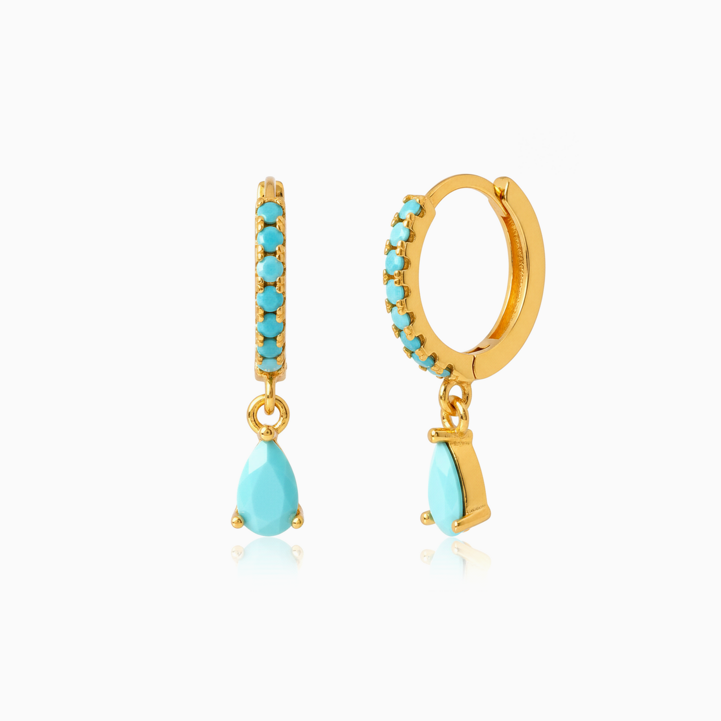 Turquoise Teardrop Gold Huggie Earrings